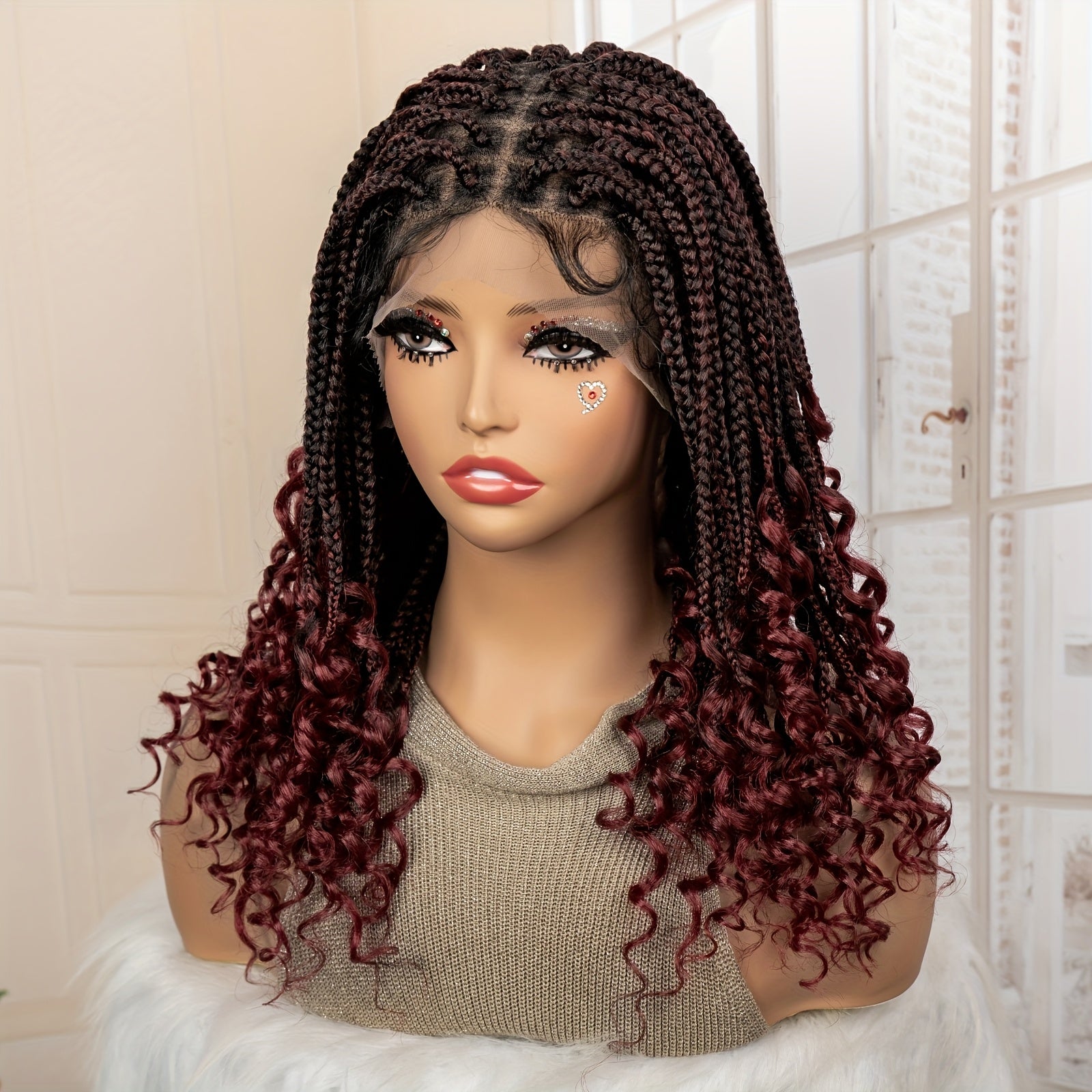 14-16inch Bohemian Style Square Woven Wig - Knotless Goddess Braided Wig with Curly Full Lace Square Synthetic Braid Wig Featuring, Suitable for Women, Natural Black Braided Lace Front Wig.