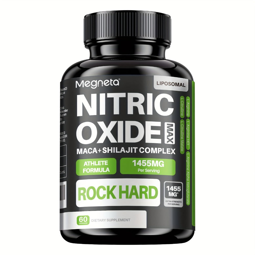 Megneta Nitric Oxide, Men's Vitality Supplement for Energy and Focus, Healthy Blood Flow, Cardiovascular Health, with L Arginine & L Citrulline - 60 capsules