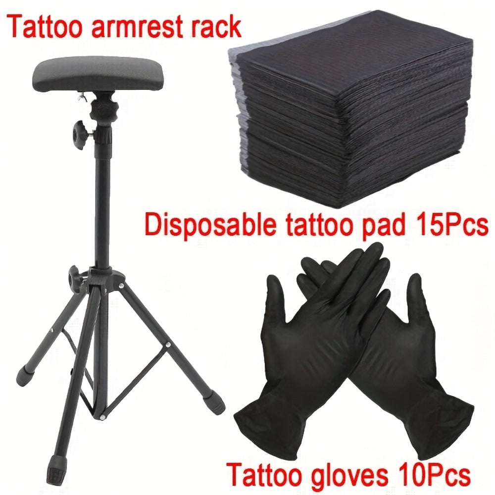 Local Warehouse Delivery Tattoo Tripod Set 15 Disposable Tattoo Pads 10 Tattoo Gloves Armrests Stable Arm And Leg Support Portable Adjustable Chair Suitable for Tattoo Salon Art Professional Tools Suitable for Tattoo Practice Tattoo Beginners