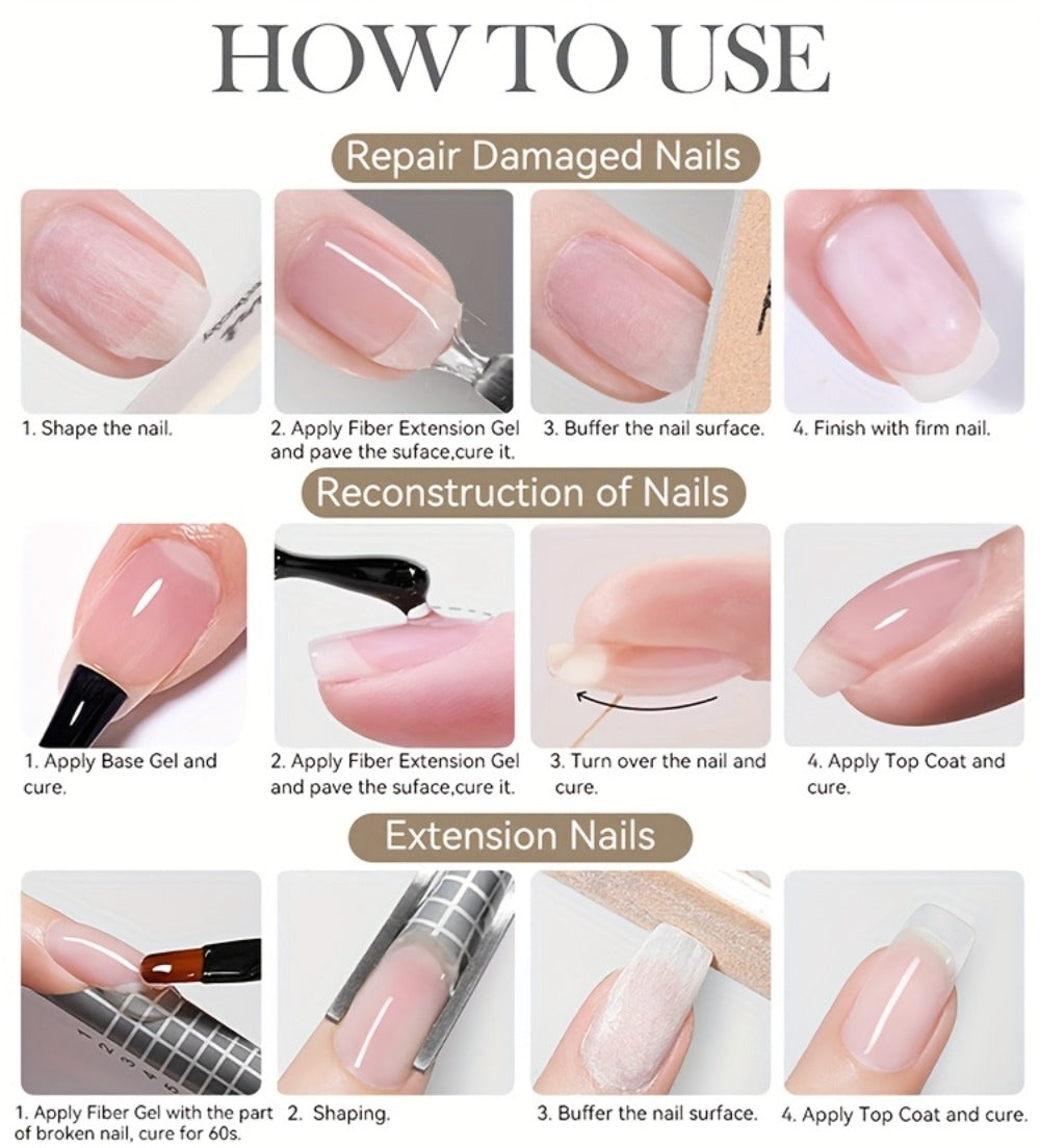 LILYCUTE 0.24oz 3pcs Fiber Glass Construction Gel Nail Polish for Nail Extension Broken Nail Repaired Fiberglass Clear Gel Varnishes