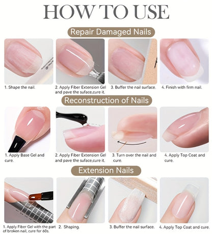 Fiberglass Construction Gel Nail Polish 3pcs - Clear Fiber Glass Gel for Nail Extension & Broken Nail Repair, UV LED Soak-Off Builder Gel Varnish
