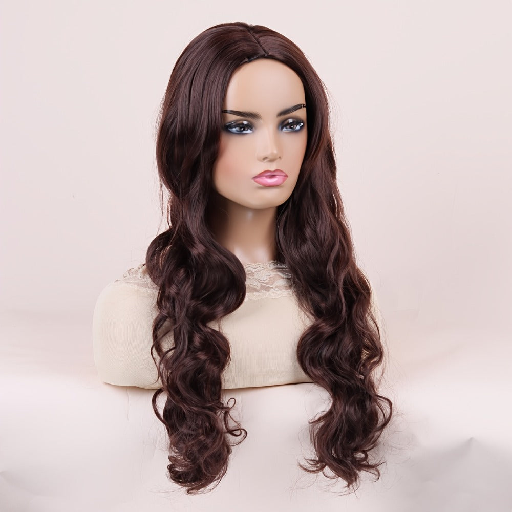 Headband Wig Curly Hair 28 Inch Long Wavy Wig for Women Big Wave Dark Brown Black Synthetic Heat Resistant Fluffy Party Wig Pompadour Style