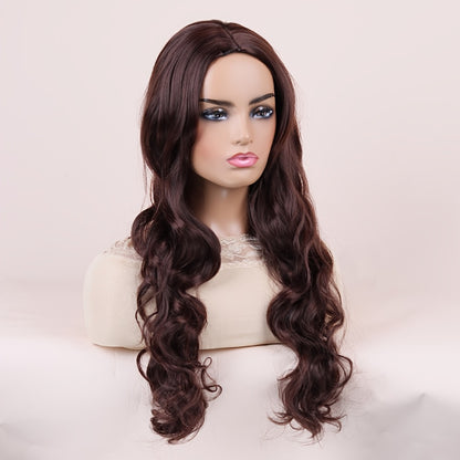 Headband Wig Curly Hair 28 Inch Long Wavy Wig for Women Big Wave Dark Brown Black Synthetic Heat Resistant Fluffy Party Wig Pompadour Style