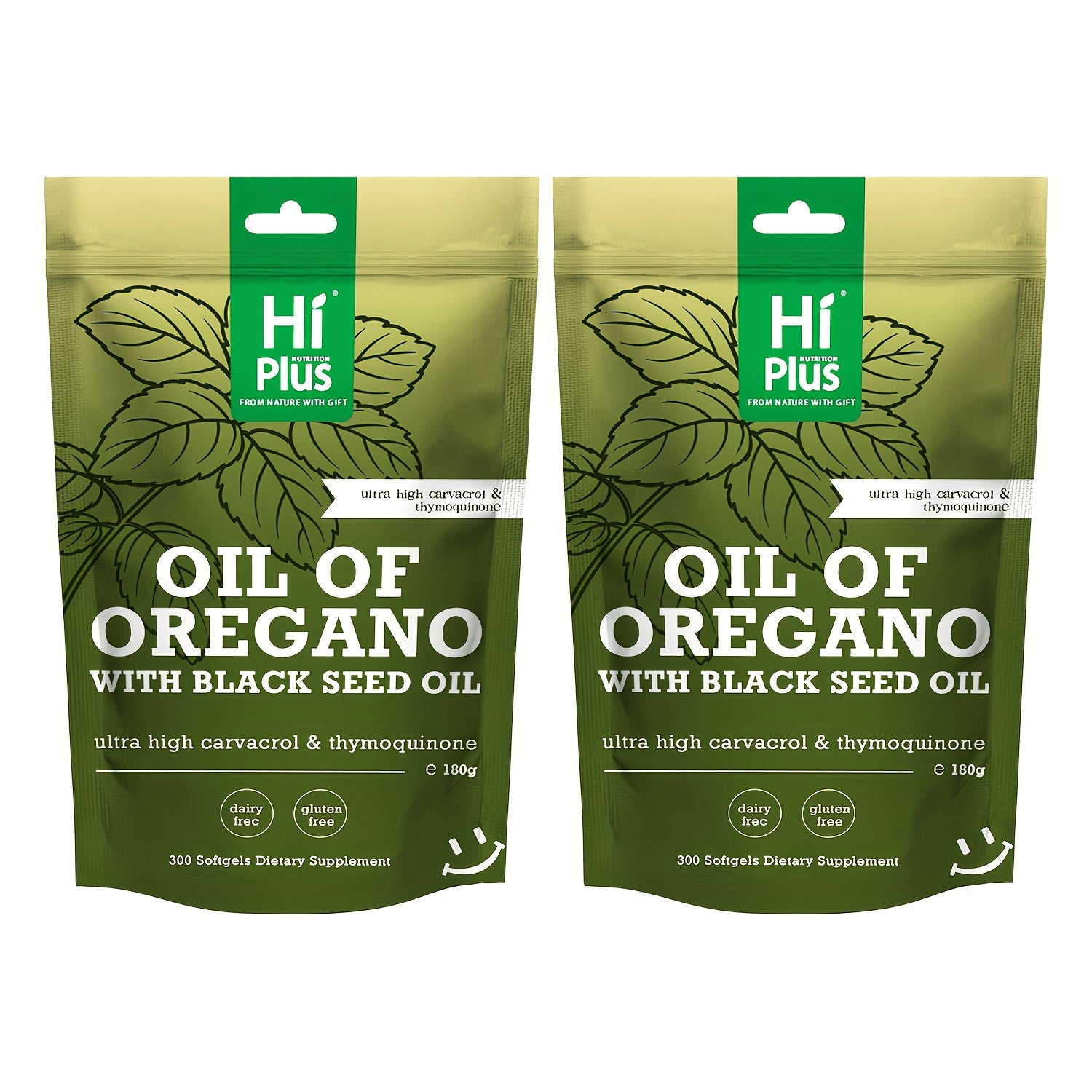 Hi Plus Oregano Oil Softgels, 300 Capsules | 2-in-1 Formula with Black Seed Oil 200mg, 4x Strength Carvacrylone & Thimeriquinone | Plant-Based, Immunological Support