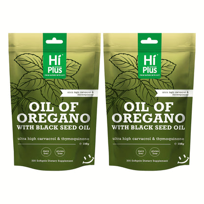 Oregano Oil & Black Seed Oil Softgels — 2-in-1 Immune Support Formula | 4x Strength Carvacrol 200mg | Plant-Based Antioxidant & Antimicrobial | 300 Capsules