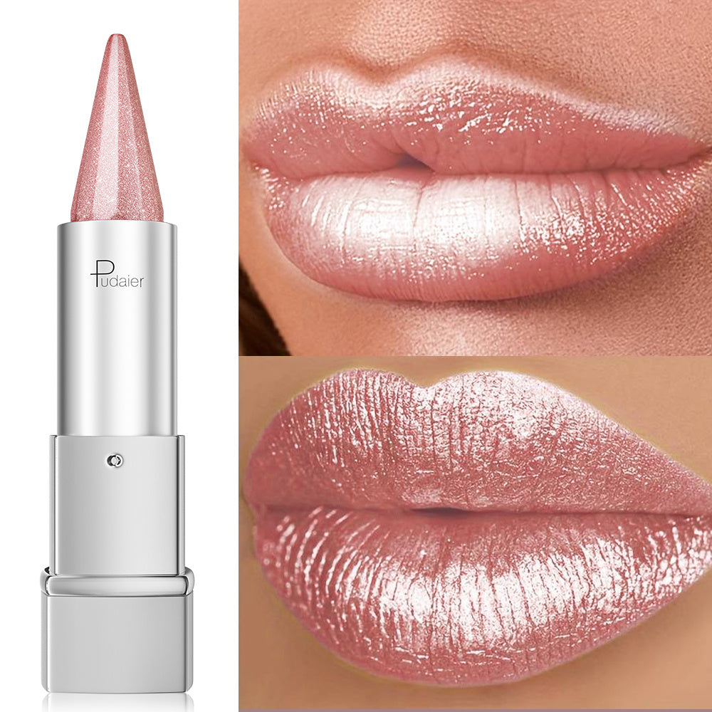 Pudaier Pearlescent, Sparkle, Lipstick for Women, Lightness, Lipstick Waterproof Long, Lipstick 24 Hours Long Lasting, Colorfast, Spring And Summer Elegant Fashion Cosmetics, Portable Travel Makeup