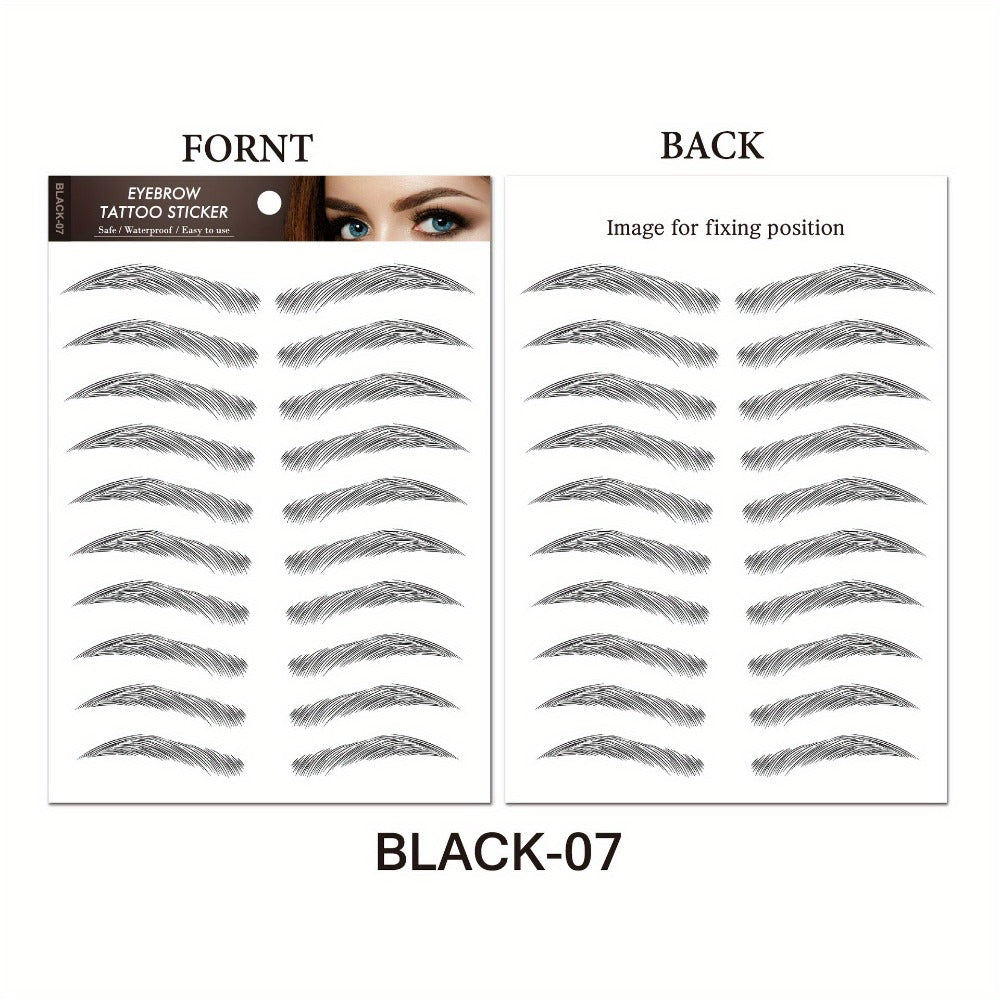 8 Waterproof And Sweat-Proof 6D Black Eyebrow Temporary Tattoo Stickers - Natural Look, Quick Application, One-Time Use, Halloween Magic Trick Or Treat Ideal Choice for Ladies And Girls, Eyebrow Tattoo Waterproof