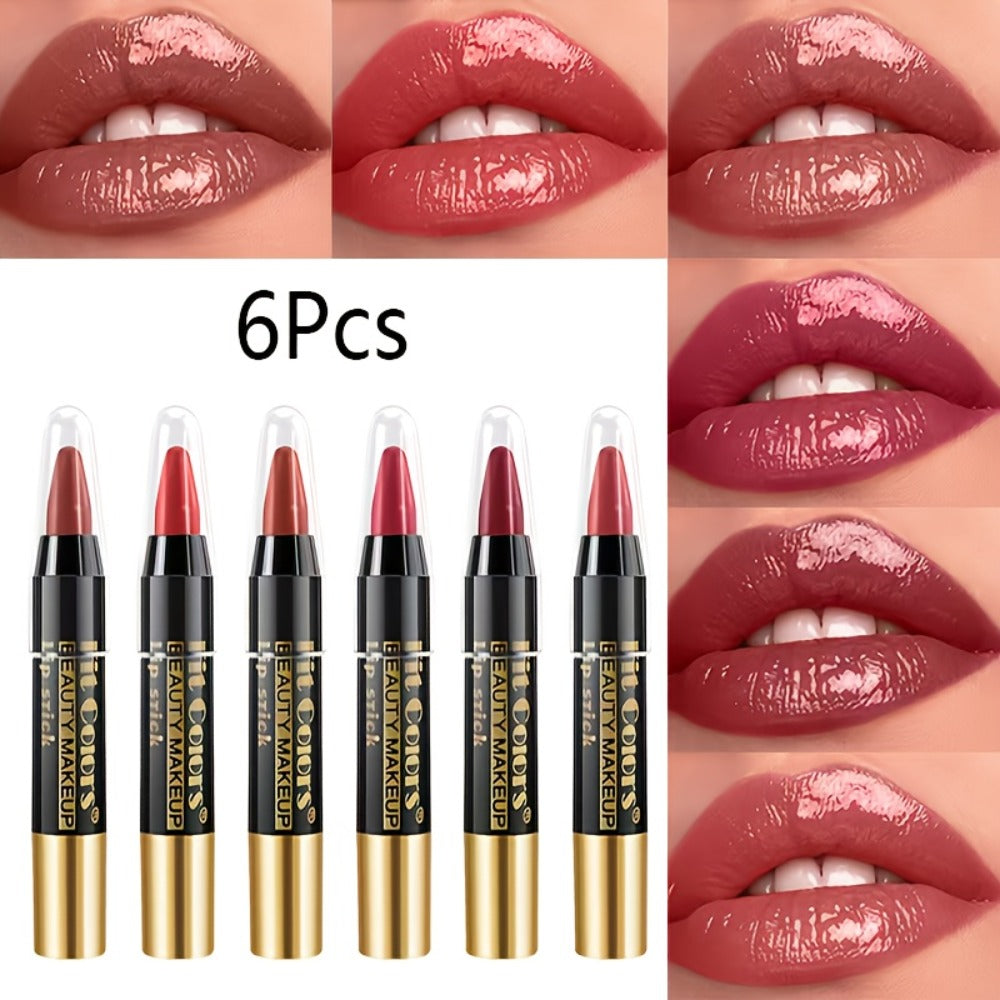 Crayon Lipstick Set 6 Pack Glossy Moisturizing Lip Color – Long-Lasting Nourishing Formula, Easy Apply Lip Crayon for Women & Girls, All Skin Types, Versatile Shades for Everyday & Date Night