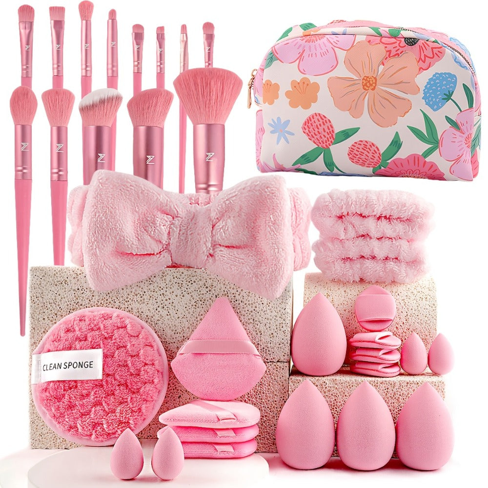 46pcs Makeup Brush And Sponge Set Professional Makeup Brush Set Triangle Foundation Puff Cleaning Foundation Puff Makeup Tool Set