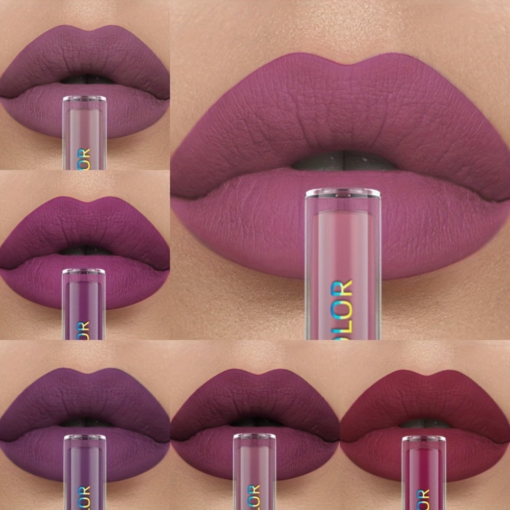 Lip Glaze Set Matte Liquid Lipstick 6pcs - Long-Lasting Non-Sticky Non-Drying Colorfast Lip Tint with Natural Scent for Defined Contoured Lips Everyday Makeup