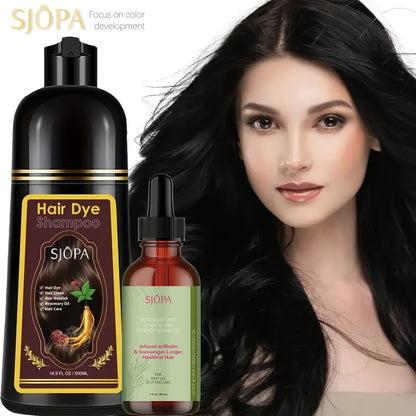 Hair Dye Kit 3-in-1 Color Shampoo with Rosemary Hair Oil - Natural Safe Formula Quick Coloring Gentle on Skin Unisex 500ml Black Brown Red Purple Silver Multi Color