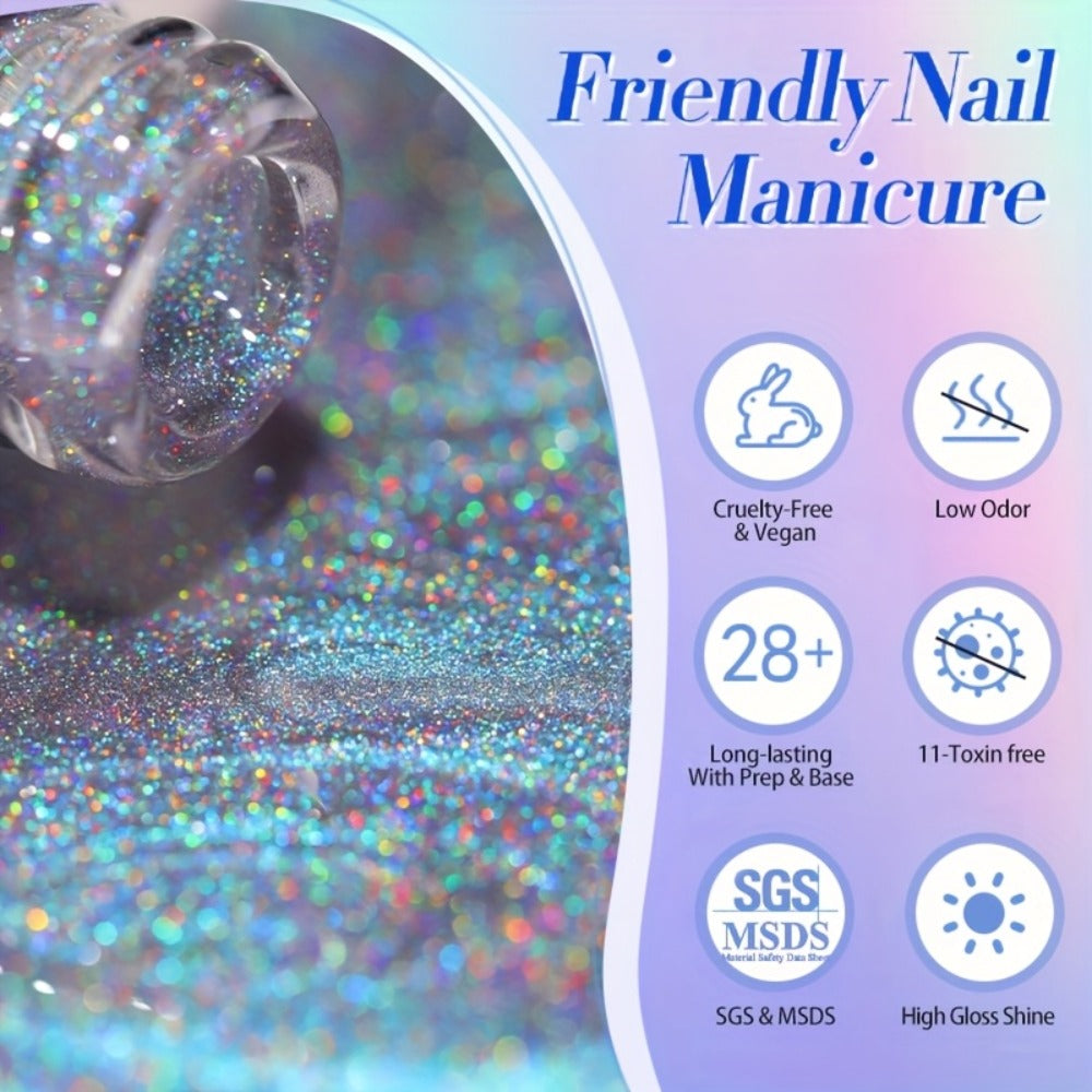 1 Born Pretty 9D Magnetic Cat Eye Gel Polish - Holographic Rainbow with Magnetic Swirl Design, Soak-Off /LED Curable Nail Polish Suitable for DIY Magnetic Nail Art, -Lasting Gel for Salon & Home Use 0.34oz