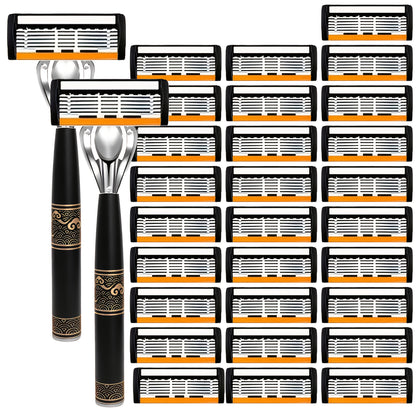 Men's Razor 6-Layer Blade Refill Kit with Handle - Smooth Precise Shaving Cartridge Razor for Men Multiple Refill Options 6 12 24 30 36 Blades High-End Shave