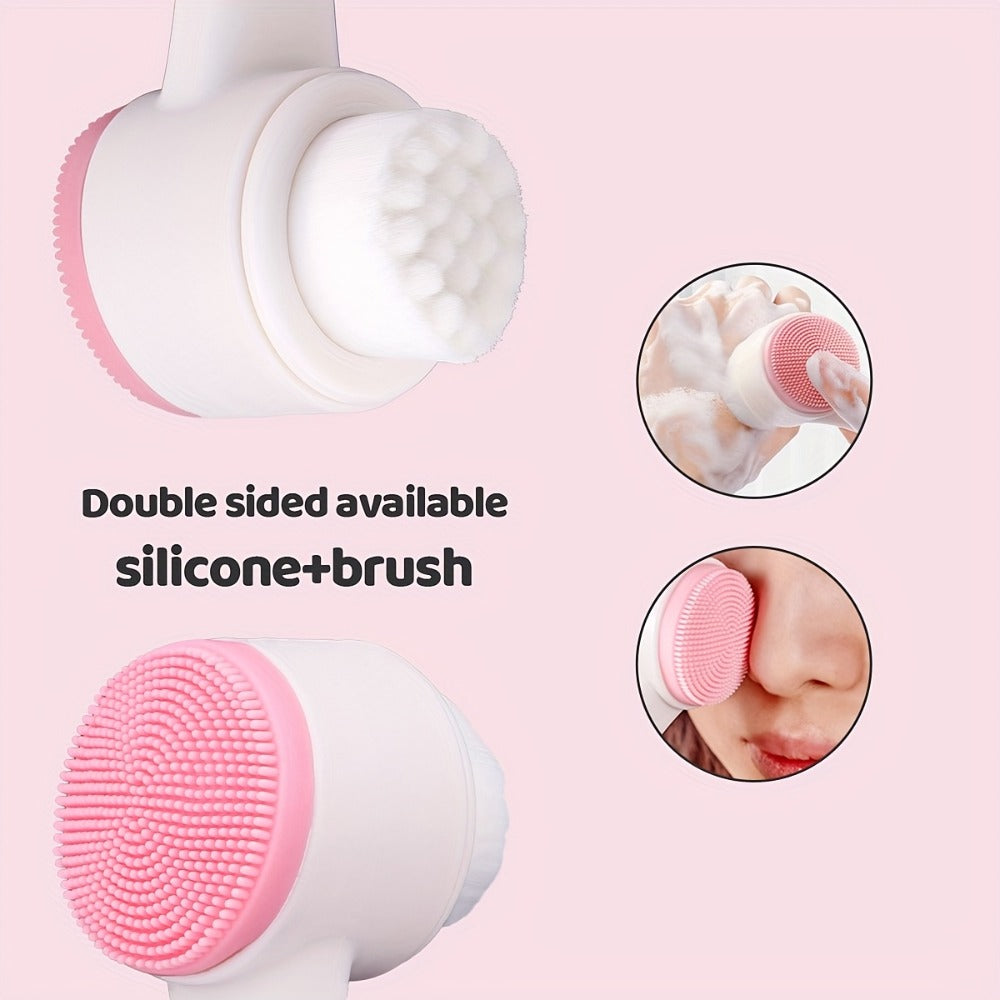 7pcs Facial Cleansing Massage Set, Includes 2 Wristbands + 1 Hair Band, 1 Double-Sided Silicone Face Brush, 1 Double-Headed Roller Massager, 1 Heart-Shaped Facial Scraping Board, 1 Pink Storage Bag, The Best Facial Cleansing And Massage Tool