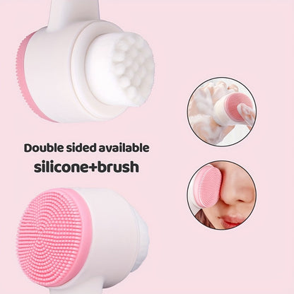 Facial Cleansing Massage Set 7Pcs Silicone Face Brush Double-Headed Roller Massager Heart Scraping Board Wristbands Hair Band Storage Bag Skincare Tool for Women