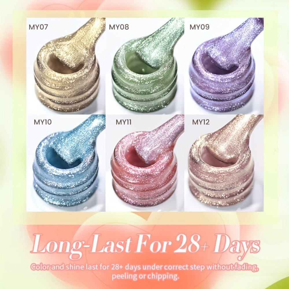 6pcs/set BORN PRETTY Cat Eye Gel Nail Polish, 0.34oz, Flowing Series, Alcohol Free, for Nails DIY