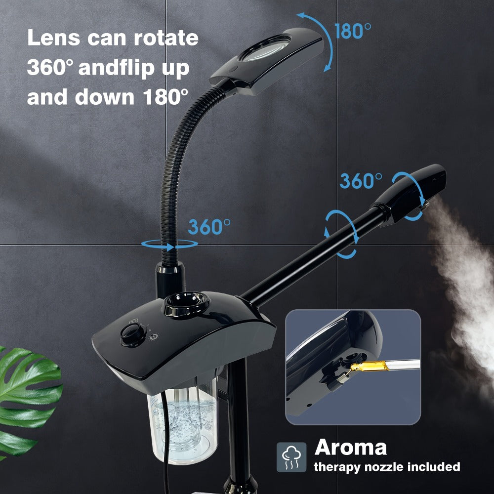 Professional Facial Steamer, 2-In-1 Ozone Facial Steamer on Wheels with 3X Magnifying Lamp, Time Preset Function Design for Face Sauna Spa Personal Care Use at Home, Valentine'S Gifts, Valentine'S Day Gift for Her