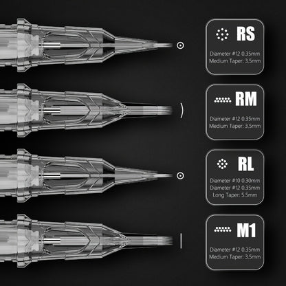 Tattoo Cartridge Needles Mixed Sizes Set — XNET X-RAY Round Liner Round Shader Curved Magnum, Safety Membrane, EO Gas Sterilized, 316L Stainless Steel, 20pcs/Box