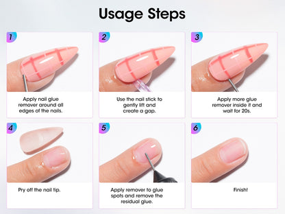 Nail Glue Remover 20ml with Precision Needle Applicator - Acetone Free Non-Irritating Formula for Press On Nails Gel X & Nail Tips - Fast Acting No-Mess Fake Nail Glue Remover for Women
