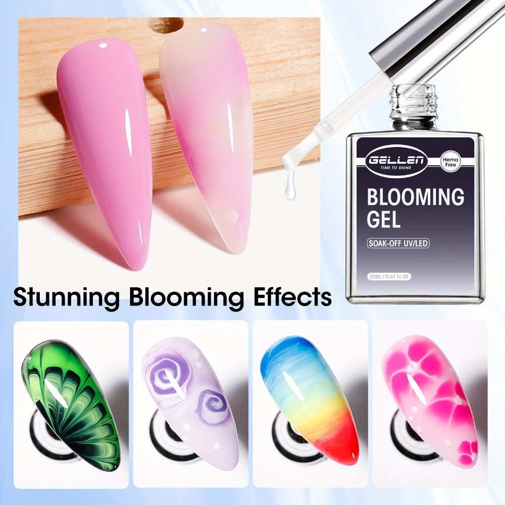 Gellen Blooming Gel 0.68oz 2pcs Hema Free Clear LED Blossom Gel Polish for Spreading Effect Marble Natural Stone Watercolor Floral Print Soak Off DIY Nail Art Design Manicure Christmas Gift for Women