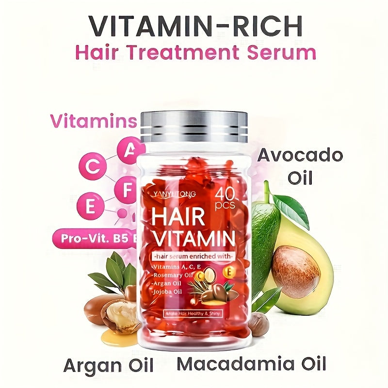 5 Bottles Natural Hair Care Vitamin Capsules with Moroccan Argan Oil, Vitamins A, C, E B, Keratin Styling- Anti-Frizz, Fast Strengthening Hair Essence for Damaged, Dry Curly Hair, Makes Hair Look Healthier, Hair & Scalp Care, Unisex, Travel Essential