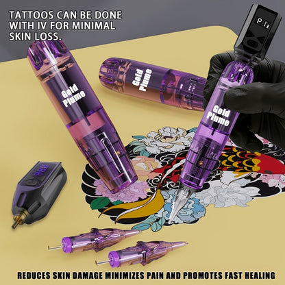 Wireless Tattoo Gun Kit Complete Set 1500mAh Power Supply 10 Needles 7 Inks - Cordless Tattoo Machine for Beginners & Professional Artists TM-73