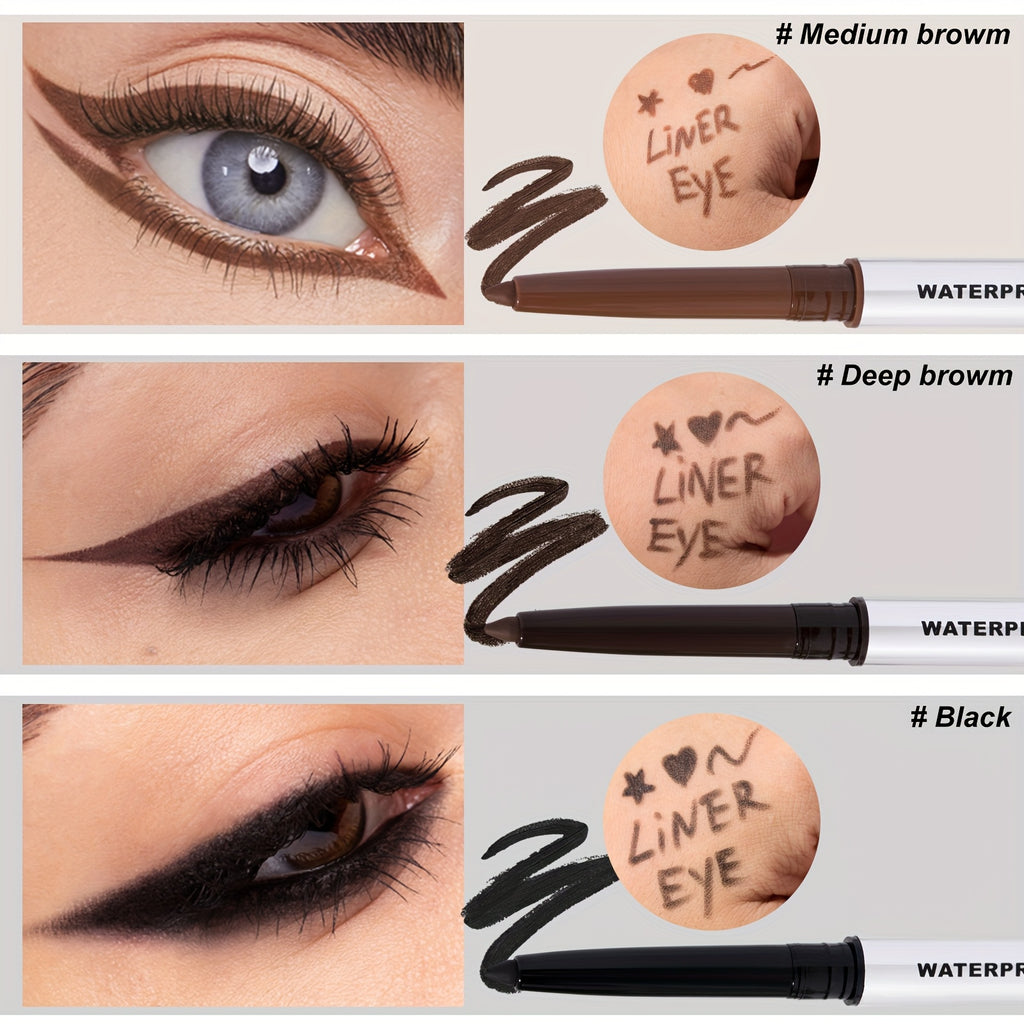 3pcs Waterproof Eyeliner Gel Pen for Sensitive Eyes, Long-Lasting, Quick-dry, Smudge-Proof Gel Cream Formula, Easy Control & Beginner Friendly Eyeliner Pencil, Matte Creamy Texture for Precision Eye Makeup, Summer Gift