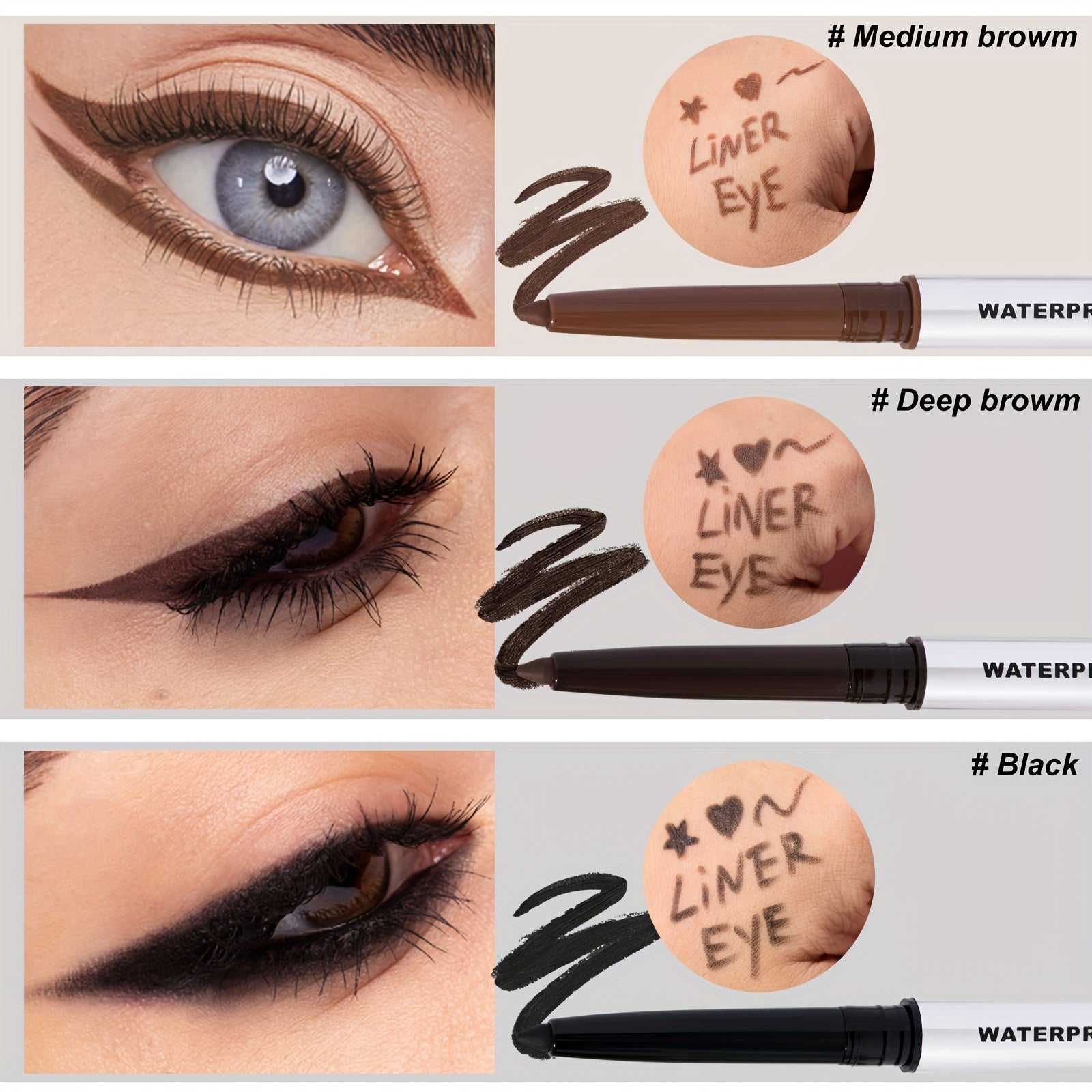 3pcs Waterproof Eyeliner Gel Pen for Sensitive Eyes, Long-Lasting, Quick-dry, Smudge-Proof Gel Cream Formula, Easy Control & Beginner Friendly Eyeliner Pencil, Matte Creamy Texture for Precision Eye Makeup, Summer Gift