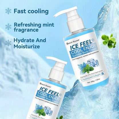 Cooling Body Cream with Mint Extract & Hydrolyzed Collagen - Hydrating Moisturizer for Dry Rough Skin Non-Greasy Lightweight Hypoallergenic Formula for All Skin Types Unisex