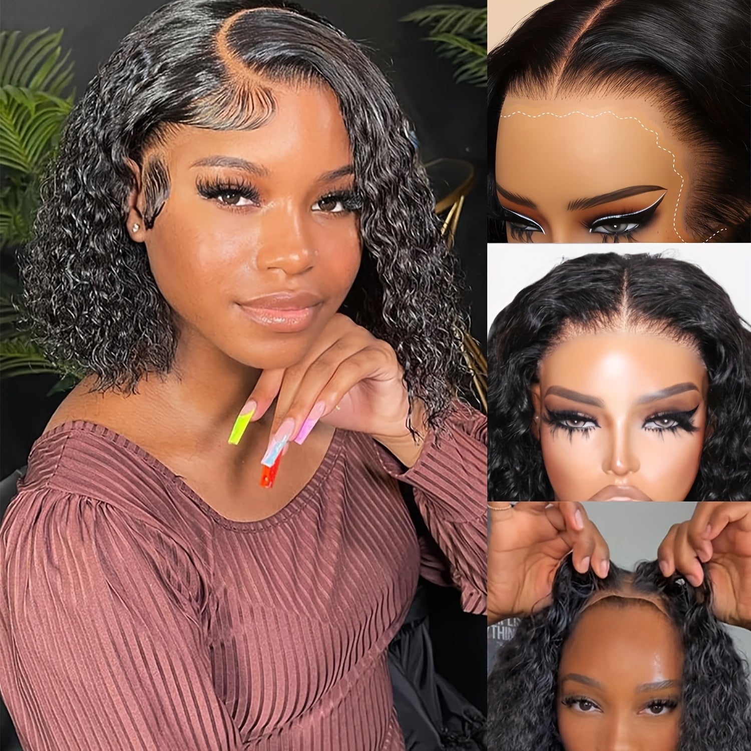 Tewig Bye Bye Knots13x4 Pre Cut Lace Bouncy Deep Wave Glueless Bob Wig 200% Density Wear and Go Glueless Wigs Human Hair Pre Plucked Pre Cut Bob Wigs for Black Women Body Wave Lace Front Wigs Upgraded No Glue