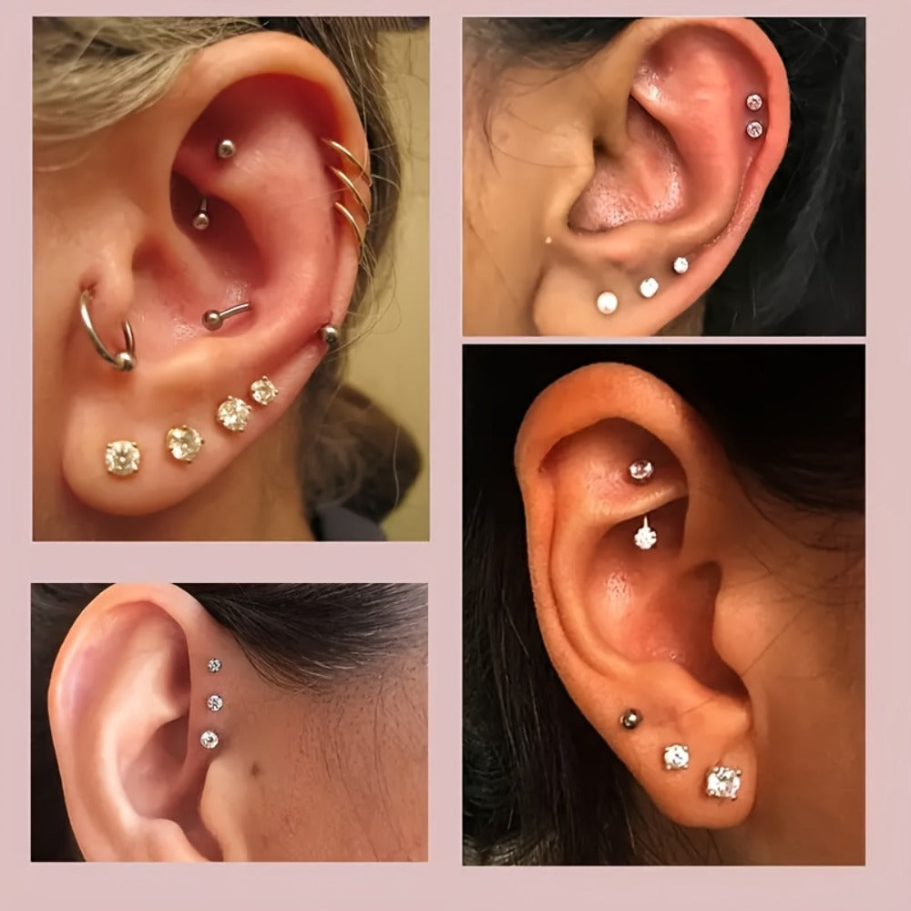 Professional Ear Piercing Gun Set, Reusable, Including 24 Ear Studs, 10 Cubic Zirconia Fashion Earrings | Self-contained Ear And Nose Piercing Tools, Including A Marking Pen, Stainless Steel Jewelry Set