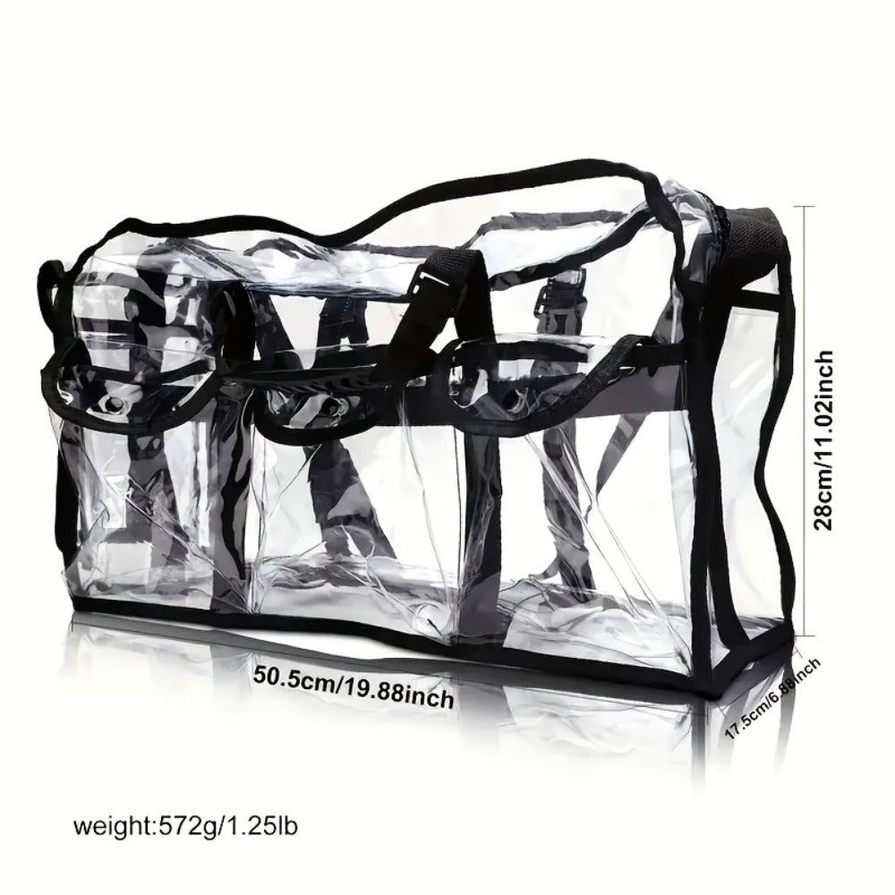 A Set of Extra-Large Professional Transparent PVC Bag, Ideal for Both Men And Women, Featuring Ample Storage Space, a Travel Design, Three External Pockets, And Adjustable Shoulder Straps