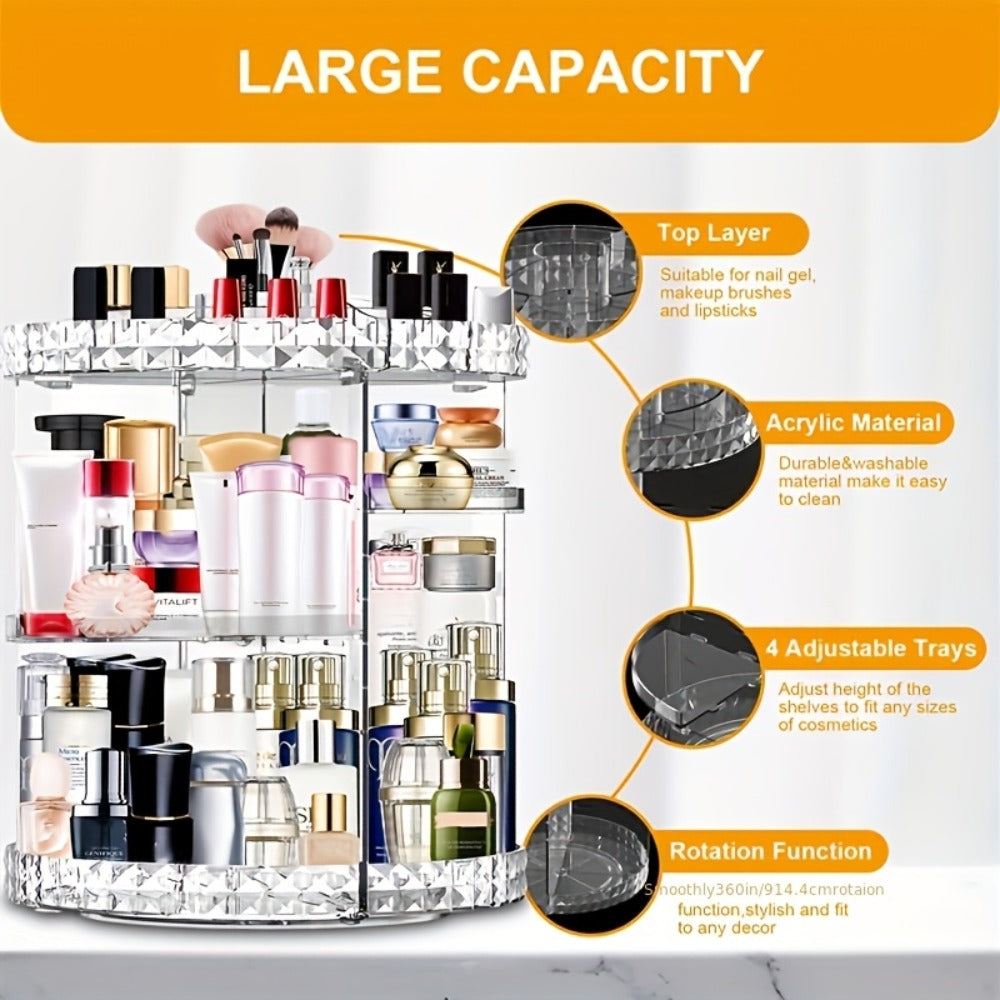 [Makeup Organizer Stand] 360 Degree Rotating Makeup Stand, Large Capacity Makeup Product Storage Box, 7 Adjustable Layers, Perfume Organizer, Bathroom And Bedroom Dressing Table