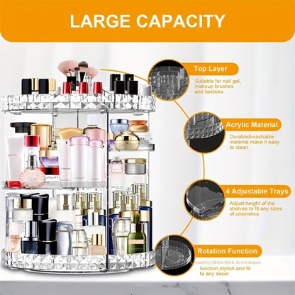 Makeup Organizer Rotating 360° Spinning Cosmetic Storage Display Rack Large Capacity Skincare Holder for Vanity Countertop Bathroom Dresser 7 Adjustable Layers