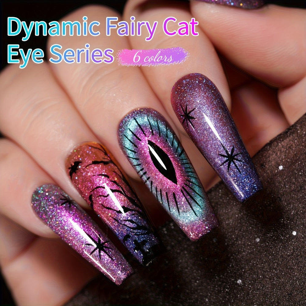 Cat Eye Nail Polish Set 6Colors 0.51oz Reflective Cat'S Eye Nail Gel Soaking LED Gel Salon Female Nail Art Tools Fashion Holographic Nail Art