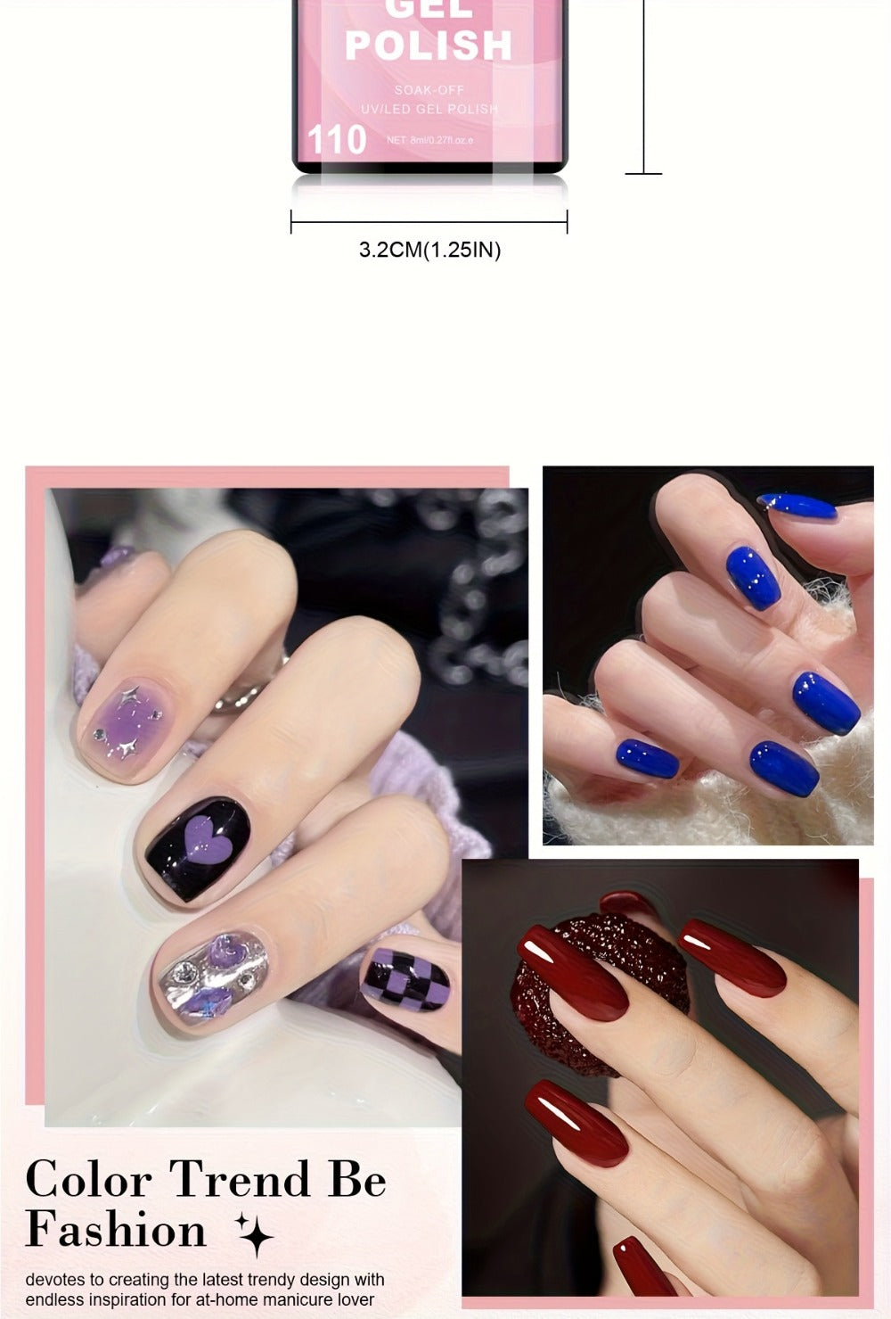 Gel Nail Polish Set 6pcs Hypoallergenic - Fall & Winter Glitter and Solid Colors Soak-Off UV LED Gel, Toxin-Free Long-Lasting Home DIY Nail Art Kit, Gift for Nail Lovers & Christmas
