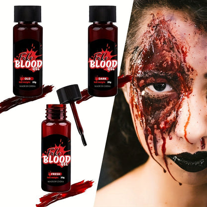Fake Blood Makeup Kit 3pcs - Realistic Fresh Dark & Old Blood SFX Paste with Brush - Washable Special Effects Makeup for Halloween Zombie Vampire Cosplay