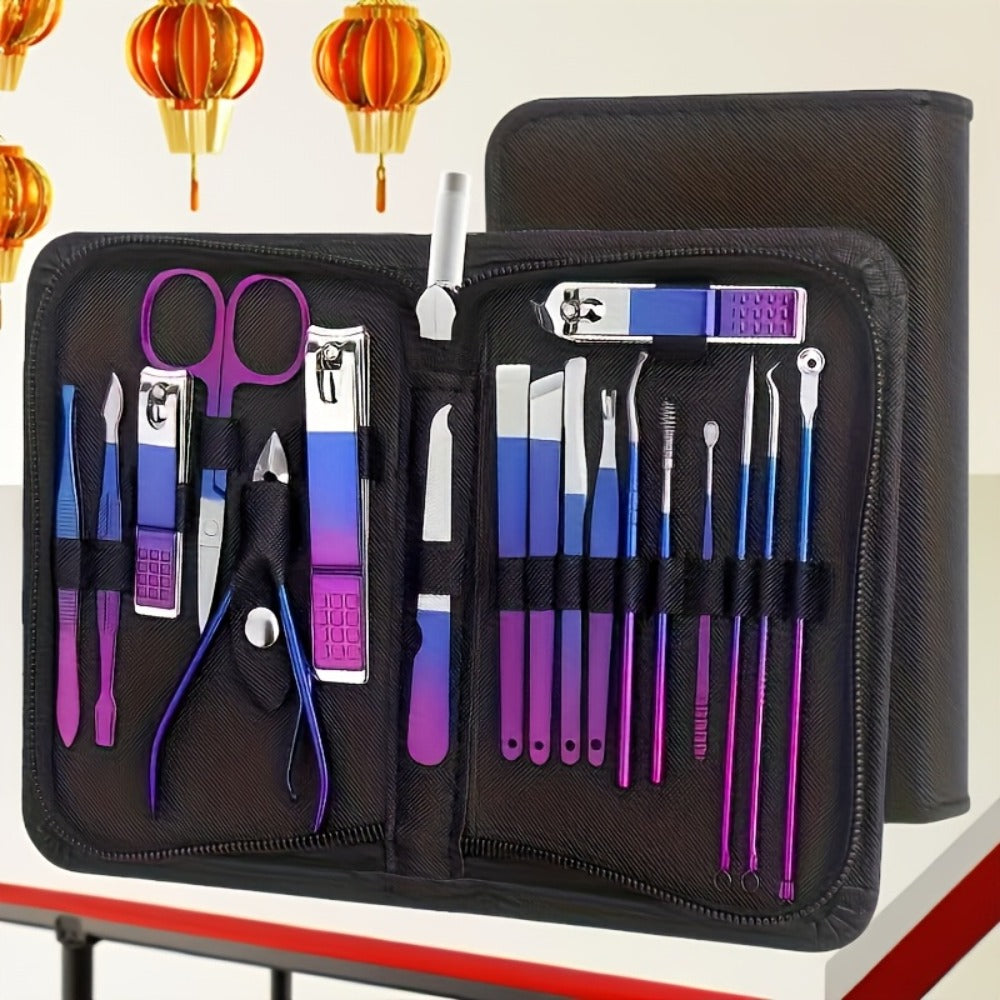 9/18/30/60pcs Manicure Set | Gradient Purple-Blue, Black, Pink, Dark Green Options | Professional Nail Clipper & Pedicure Kit | Portable Travel Grooming Tools For Cuticle Trimming & Nail Care | Ideal Valentine'S Day & Spring Festival Gift For Her