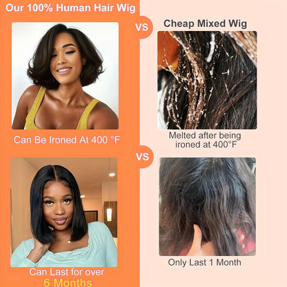 Straight Bob Wig Human Hair 4x4 HD Lace Glueless 250% Density Pre Cut Pre Plucked Wear and Go for Women Daily Party Music Festival 8-14 Inch