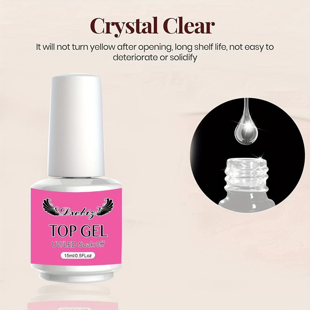 Gel Polish Base Coat Set, 3pcs 0.51oz Base Gel And No-Wipe Gel Top Coat Matte Coat, Long-Lasting Shine, Soakable LED Nail Lamp Gel Polish Nail Art Designs Women's Nail Art Gift