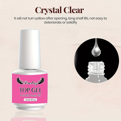 Gel Polish Base Coat Top Coat Set 3pcs No-Wipe Glossy Matte Top Coat Base Gel Long-Lasting Soak Off LED Nail Lamp Nail Art Kit 0.51oz Each