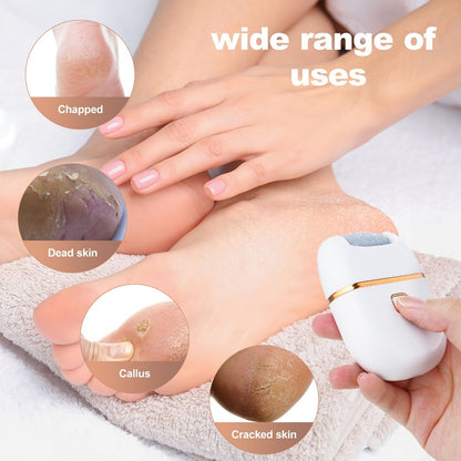 Electric Foot Grinder Rechargeable Callus Remover for Cracked Heels 3 Replacement Heads 2 Speed Settings USB Charging IPX5 Waterproof Portable Pedicure Tool