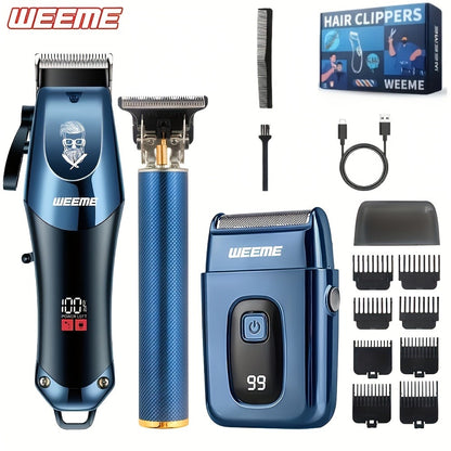 Hair Clipper Grooming Kit for Men USB Rechargeable Trimmer Shaver Set with LCD Display 8 Guide Combs Cleaning Brush Comb Gift Set Single 2pcs 3pcs Options