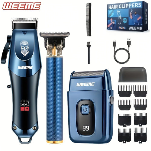 Hair Clipper Grooming Kit for Men USB Rechargeable Trimmer Shaver Set with LCD Display 8 Guide Combs Cleaning Brush Comb Gift Set Single 2pcs 3pcs Options