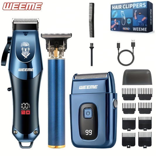 Hair Clipper Grooming Kit for Men USB Rechargeable Trimmer Shaver Set with LCD Display 8 Guide Combs Cleaning Brush Comb Gift Set Single 2pcs 3pcs Options