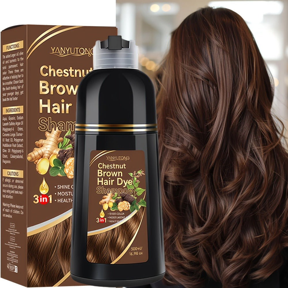 16.91oz Hair Dye Shampoo, Natural Plant Pigments, Safe for Hair, Quickly Covers Gray Hair, Available In Black, Red, Brown, And Chestnut Brown, Halloween Gift, Christmas Present