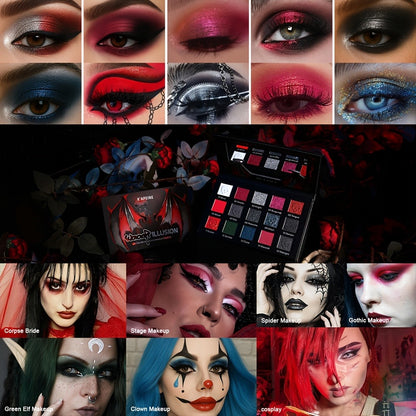 Gothic Eyeshadow Palette 15 Colors - Matte Shimmer Glitter Pigmented Dark Tones, Long-Lasting Dramatic Makeup for Cosplay, Party, Stage & Roleplay