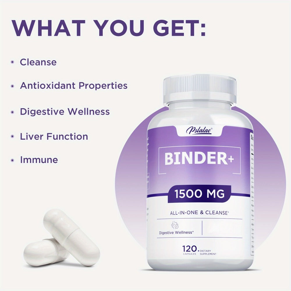 Binder - with Activated Charcoal, Zeolite & Bentonite Clay, Liver & Gut Health Supports, for Digestive System, 13-In-1 Binder Supplement - 120pcs