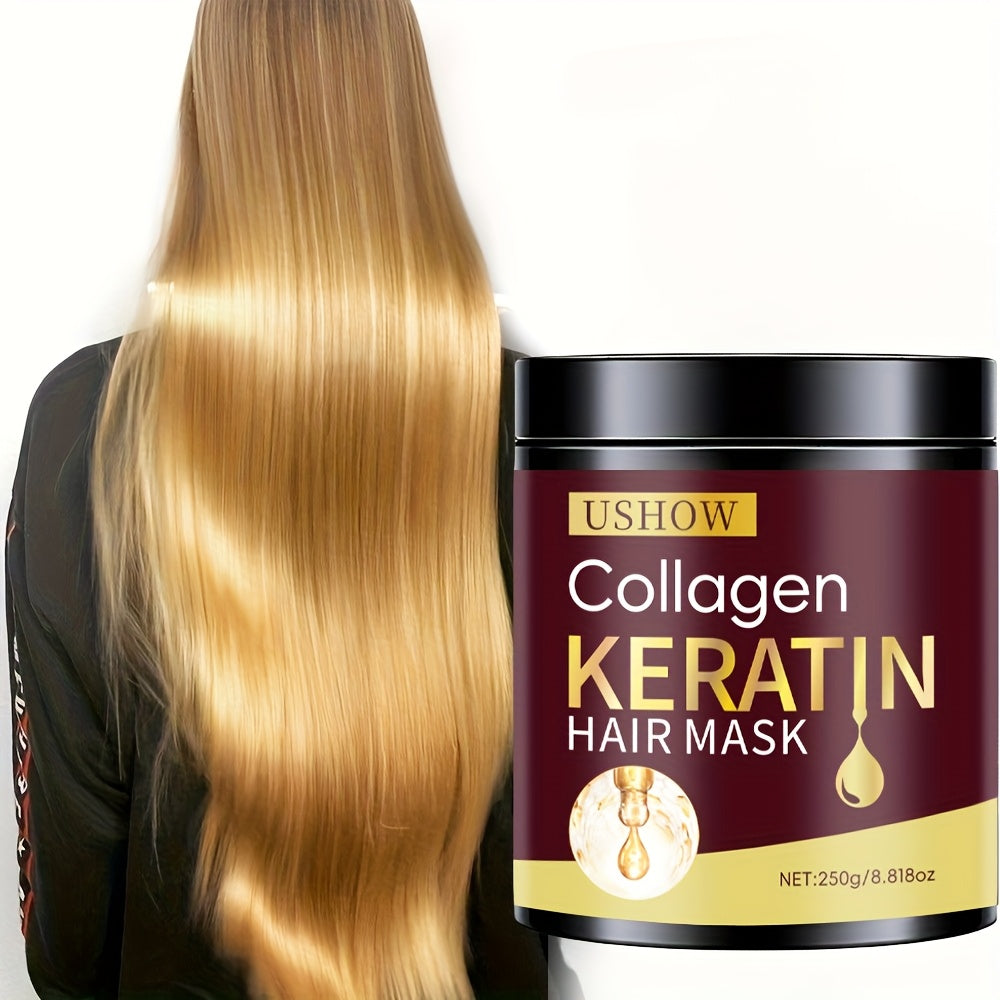 250G Ushow Collagen Keratin Hair - Intensive Nourishment & Split End Protection with Keratin & Collagen for Dry And Damaged Hair, Softens & Fortifies, Perfect for Women, Hair Care, Elegant Packaging, Premium Ingredients