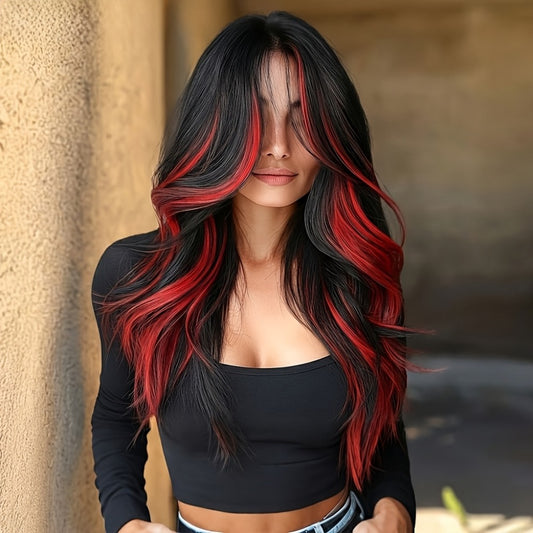 A 24-Inch Wig Featuring a Wine Red Gradient, Designed with a Rose Inner Mesh And Durable Color Retention Technology
